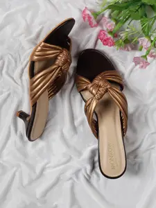Monrow Women Copper-Toned PU Party Kitten Sandals