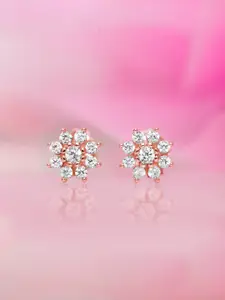 Zavya 925 Sterling Silver Rose Gold-Plated Floral Studs Earrings