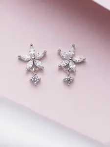 Zavya 925 Sterling Silver Rhodium Plated Floral Studs Earrings