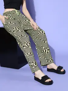 HERE&NOW Women Gorgeous Green Abstract Digital Warping Lounge Pants