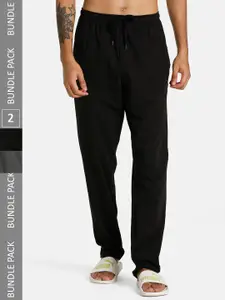 Puma Men Pack Of 2 Black & Grey Solid Cotton Track Pants