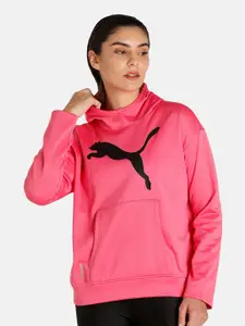 Puma Women Pink Printed Favourite Regular Fit PWR Fleece Training Hoodie Sweatshirt