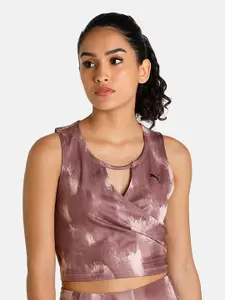 Puma Women Pink Print Keyhole Neck Studio AOP Crop Top