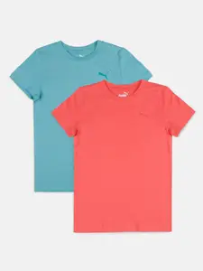 Puma Girls Pack Of 2 Red & Blue Solid T-shirts