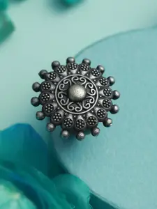 Jazz and Sizzle Silver-Plated Oxidized Adjustable Finger Ring