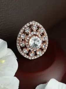 Jazz and Sizzle Rose Gold-Plated White AD Studded Adjustable Finger Ring