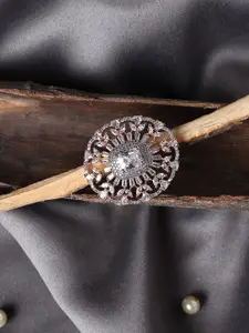 Jazz and Sizzle Rose Gold-Plated Silver-Toned AD Studded Adjustable Finger Ring