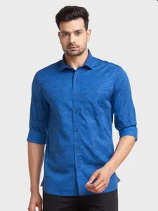 ColorPlus Men Blue Tailored Fit Floral Printed Organic Cotton Casual Shirt