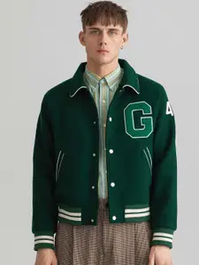 GANT Men Green Striped Crop Varsity Jacket