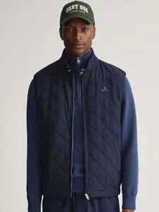 GANT Men Blue Checked Windcheater Longline Quilted Jacket