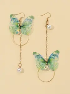 Yellow Chimes Women Green Butterfly Designed Dangle Drop Earrings