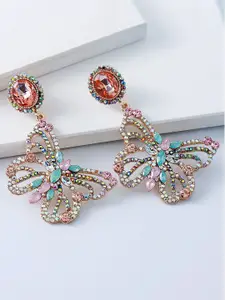Yellow Chimes Multicolor Butterfly Designed Glittering Drop Earrings