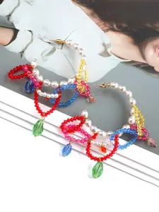 Yellow Chimes Multicolor Beads Hanging Round Hoop Earrings
