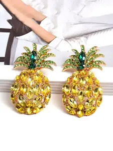 Yellow Chimes Crystal Studded Pineapple Stud Drop Earrings