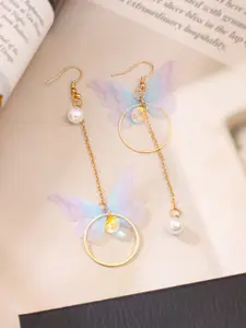 Yellow Chimes White Butterfly Designed Dangle Drop Earrings