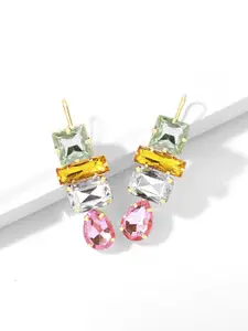 Yellow Chimes Multicoloured Geometrical Shaped Crystal Studded Drop Earrings