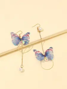 Yellow Chimes Blue Gold-Plated Butterfly Shaped Dangle Drop Earrings