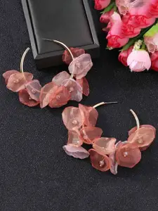 Yellow Chimes Pink Boho Handmade Flower Petal Layered Half Hoop Earrings