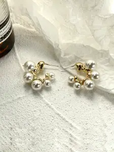 Yellow Chimes Gold Toned Pearl Studded Hoop Earrings
