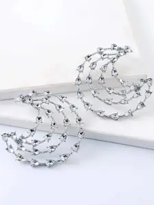 Yellow Chimes White Crystal Studded Crescent Shaped Earrings