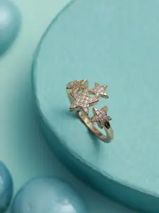 Jazz and Sizzle Rose Gold-Plated CZ-Studded Star Shaped Adjustable Finger Ring
