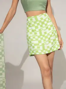 20Dresses Women Green & White Printed ALine Mini Skirt