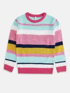 Pantaloons Junior Girls Pink & White Acrylic Striped Pullover