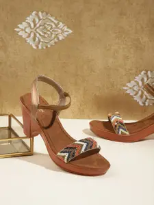 Anouk Multicoloured Ethnic Embellished Handcrafted One-Toe Platform Heels