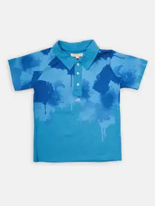 Angel & Rocket Boys Blue Printed Polo Collar T-shirt