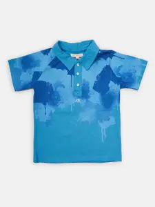 Angel & Rocket Boys Blue Printed Polo Collar Tropical T-shirt