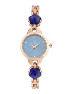 Hobforestessentials Women Blue Dial & Rose Gold Toned Straps Analogue Watch FR22-210-RGBL