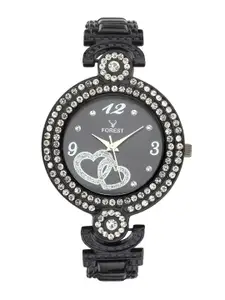 Hobforestessentials Women Black Embellished Dial & Black Bracelet Style Straps Analogue Watch FR22-238-BK
