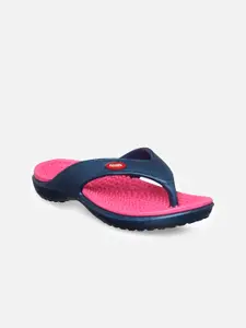 Aqualite Women Navy Blue & Pink Rubber Thong Flip-Flops