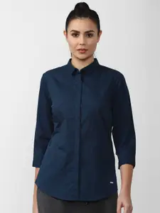 Van Heusen Woman Women Navy Blue Solid Casual Shirt