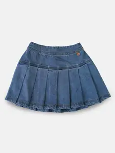 Angel & Rocket Girls Blue Solid Pleated Denim A-Line Skirts