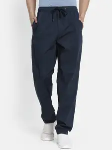 Octave Men Navy Blue Solid Cotton Track Pants