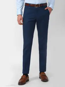 Van Heusen Men Checked Slim Fit Low-Rise Formal Trousers
