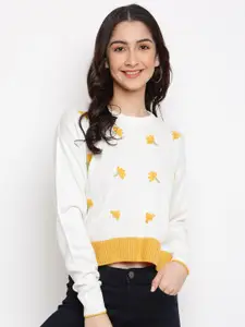 Latin Quarters Women White Floral Pullover Sweater