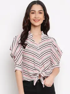 Latin Quarters Pink Striped Bohemian Shirt with Knot Top