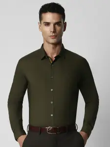 V Dot Men Olive Green Slim Fit Casual Shirt