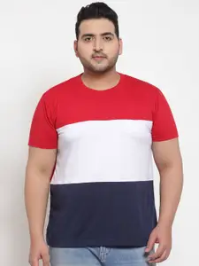 plusS Men Plus size Red & White Colourblocked T-shirt