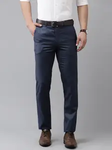 Van Heusen Men Solid Slim Fit Mid-Rise Plain Woven Flat-Front Formal Trousers