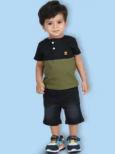 Zalio Boys Black & Green Colourblocked T-shirt with Shorts