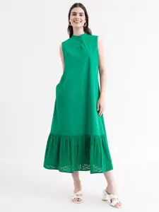 FableStreet WOMEN Green A-Line Midi Dress
