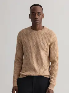 GANT Men Khaki Cable Knit Regular Fit Sweater