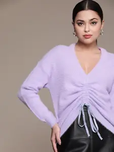 bebe Women Lavender Ruched Pullover