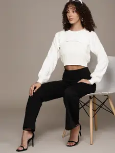 bebe All Day Cable Knit 2-in-1 Crop Pullover