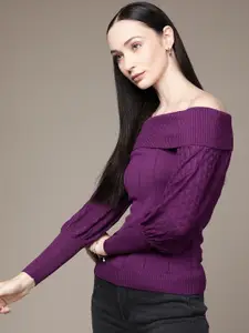 bebe Women Season Staples Pastel Purple Off-shoulder Sweater