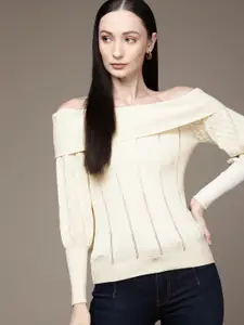 bebe Women Season Staples Egret Off-shoulder Sweater