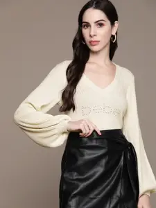 bebe Women Egret Season Staples Logo Embellished Pullover